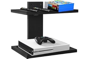 NIUBEST Floating Projector Wall Mount TV Shelf,Wooden Wall Mounted Under TV Floating Shelf for Projector, PS5, DVD Player,Game Console, Cable Box,2Tiers（Black）