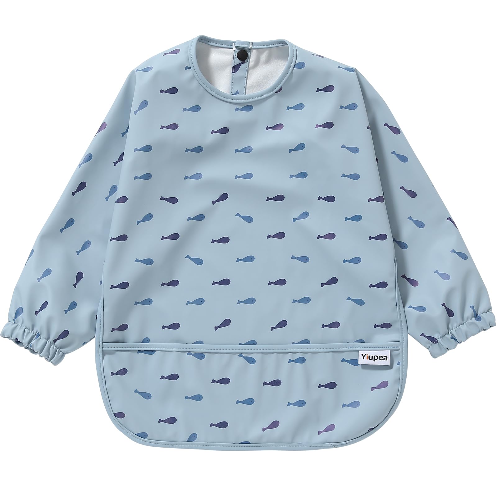Yiupea Baby Weaning Bib Mess Proof with Long Sleeves - Machine Washable & Waterproof Bibs 6-24 Months for Baby Led Weaning, Coverall Bibs for Feeding-Blue
