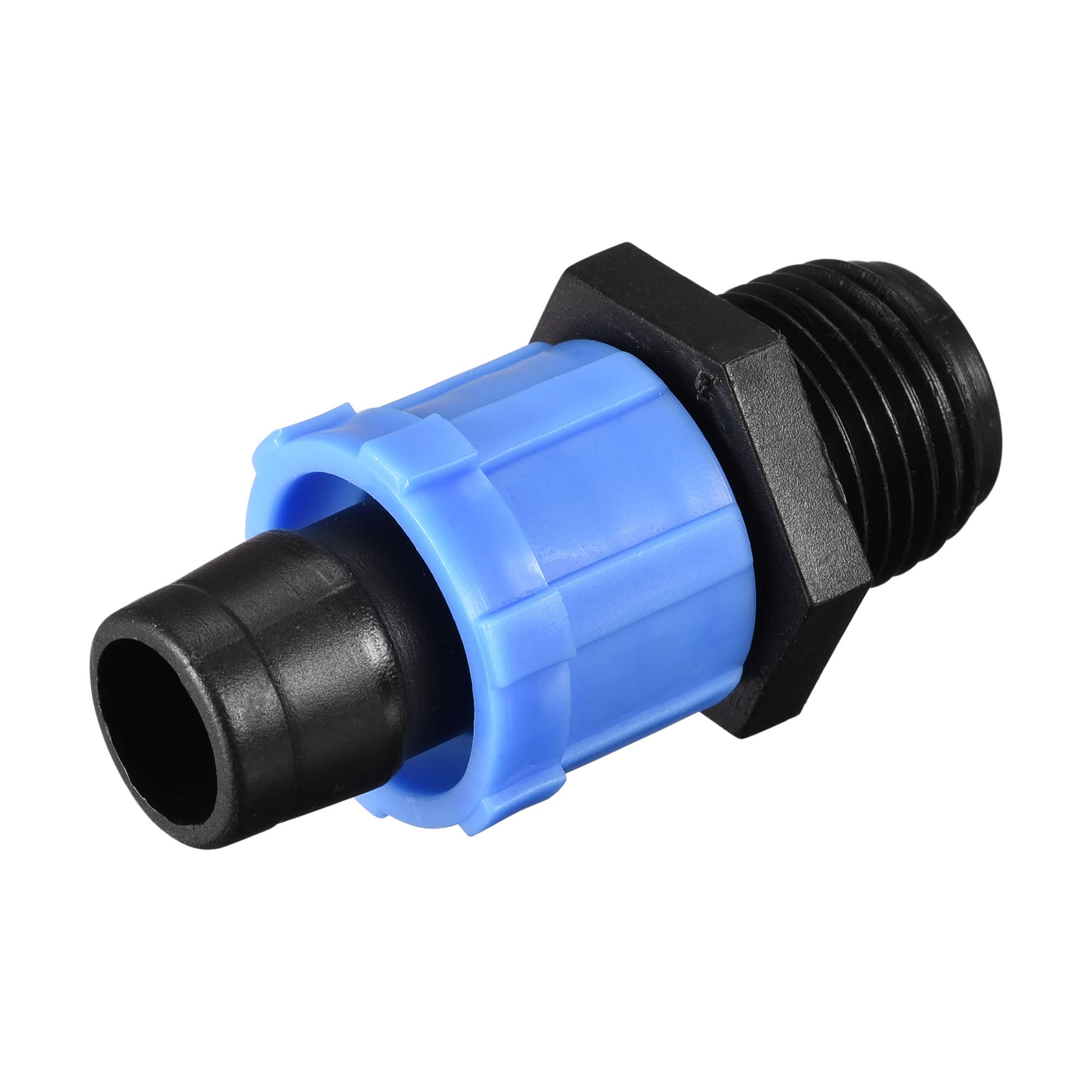 Photo 1 of MECCANIXITY Drip Irrigation Tubing Coupling G1/2 Male Thread 16mm Barbed Locking Fitting for 16mm Drip Tape Tubing Sprinkler System Blue Pack of 10