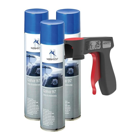 AUPROTEC Zink Grundierung Galva 97 Ultra hitzefest 490°C schweißbar Zinkspray Farbe 3X 400ml + 1x Original Pistolengriff