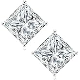KRKC&CO Princess Cut Moissanite Earrings Studs for Women, Anniversary/Birthday/Valentine's Day Gift for Her, 925 Sterling Silver, D Color, VVS1, 0.6ct-2ct, White Gold Plated & Gold Plated