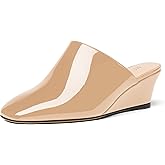 MODENCOCO Women's Slip On Comfortable Patent Dating Casual Square Toe Wedge Low Heel Mules Shoes 2 Inch