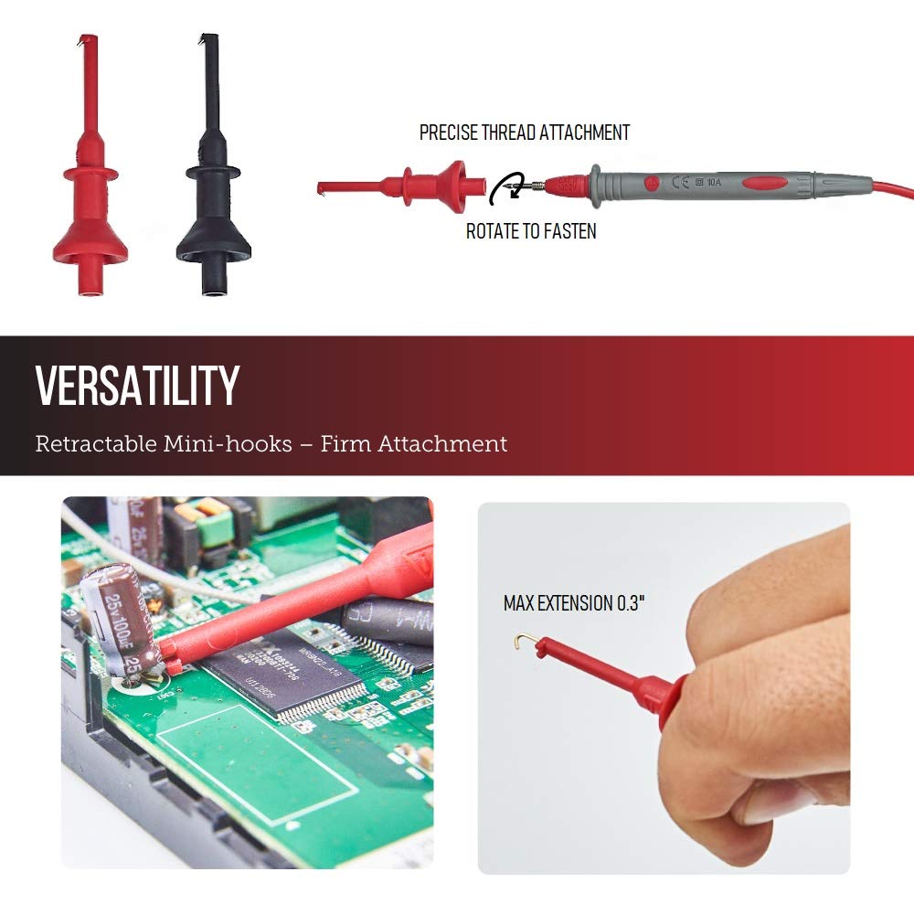 Multimeter Test Leads Kit - with Cat III/IV Probes, Alligator Clips, Retractable Hooks and Carry Bag - Versatile, Easy to Use, Organized - Upgrade Your Meter