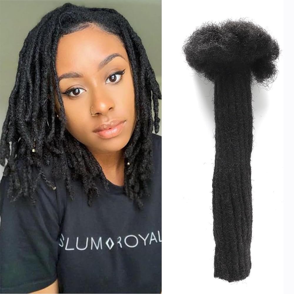 Datanala100% Human Hair Dreadlock Extensions 0.6cm Thickness Full Head Handmade Permanent loc Extensions Bundles Can Be Dyed Bleached Curled and Twisted for Man/Women/Kid (1B, 12Inch/40Strands) — image 1
