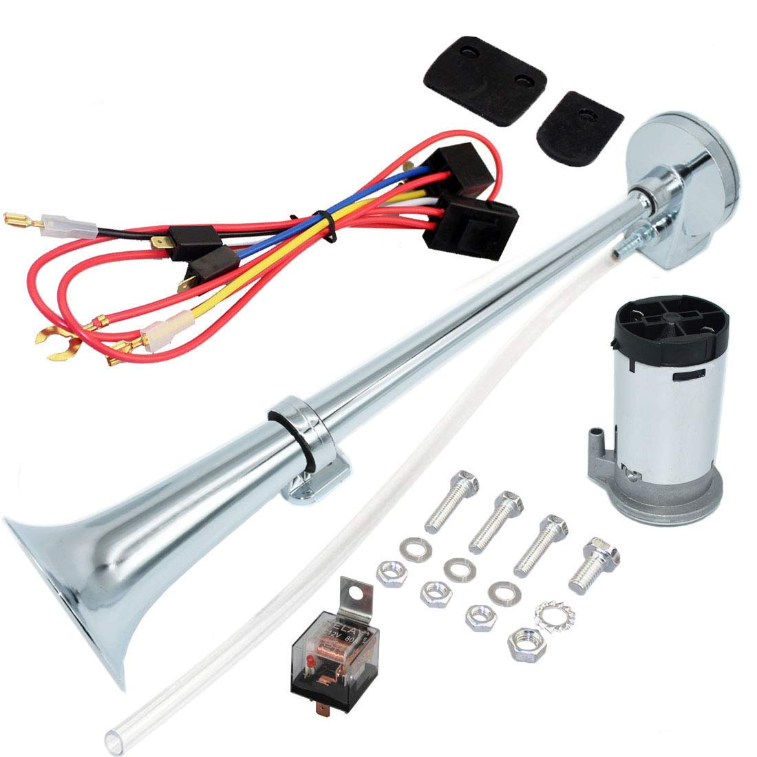 Air Horns Automotive Airzir 12V Air Horn Kit Chrome Plated Zinc Single