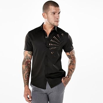 Herren Mode Hollow T-Shirt feiXIANG männer Clubwear Slim Kurzarm Hemd Bluse Jungen Einfarbig