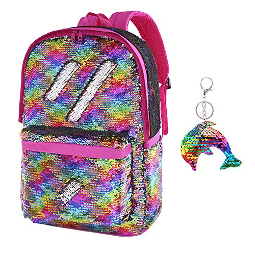 Flip Glitter Mermaid School Bag Magic Reversible Sequin Backpack for Girls (COLORFUL)