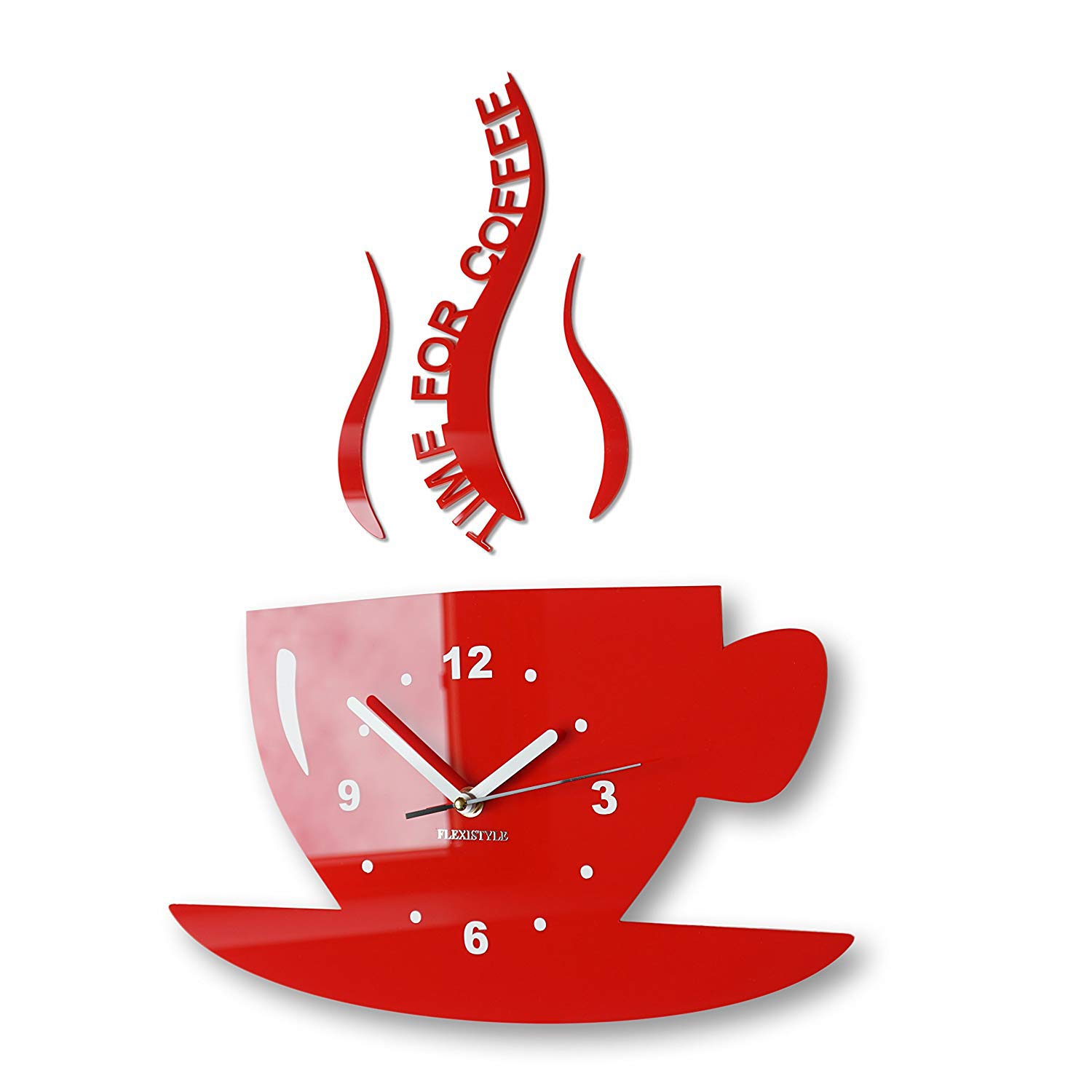 FLEXISTYLE Kitchen wall clock CUP time for coffee (Red) — image 1