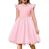 Arshiner Tween Girls Summer Bubble Dress Ruffle Sleeve Casual Party Midi Dresses