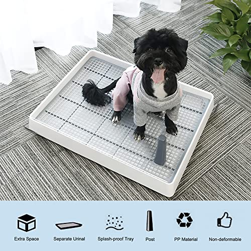 Dog Toilet Tray Pet Potty Training Pad Indoor Puppy Pee Toilet Restroom with Simulation Pillar Post Holder, No-Leak Washable Odourless Small Medium Dog Urine Mat Cat Rabbit Portable Mesh Potty Trainer