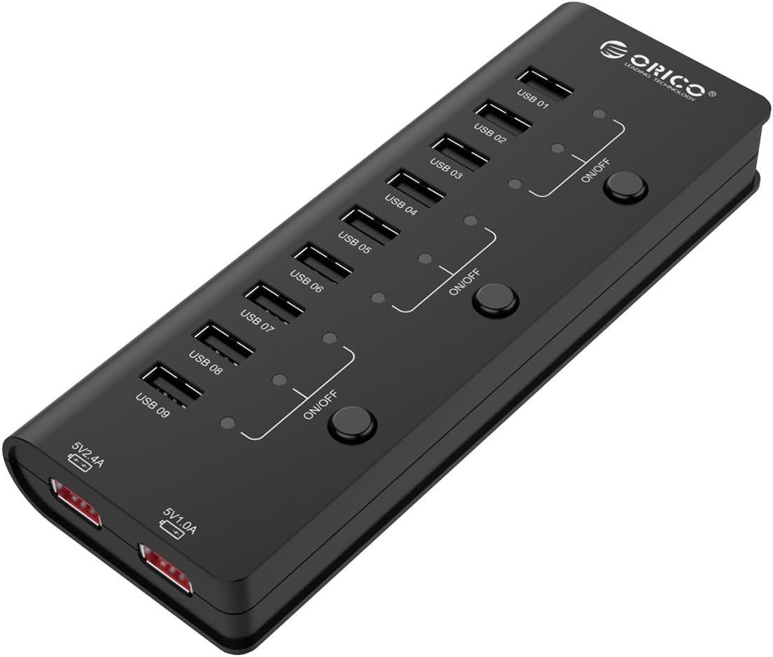 ORICO Powered USB Hub 9Port USB 2.0 Data Hub High Speed with 2