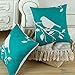 CaliTime Set of 4 Canvas Throw Pillow Covers Cases for Couch Sofa Home Decoration Vintage Birds Tree Branches Silhouette 18 X 18 Inches Black/Teal