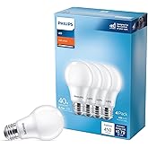 PHILIPS LED 40W A19 4-Pack Basic Soft White (2700K) 450 Lumen (6.5W = 40W) Frosted Flicker-Free Light Bulbs
