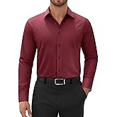 Alimens & Gentle Mens Dress Shirts Long Sleeve Wrinkle Free Stretch Solid Button Down Shirt Casual Wedding Dating Dress Shirt
