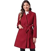 Allegra K Winter Pea Coat for Women's Classic Outwear Stand Collar Wrap Belted Trench Coats