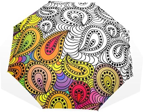 HMWR Umbrella Windproof Compact Art Ethnic Colorful India Paisley Folding Travel Rain Umbrella 01