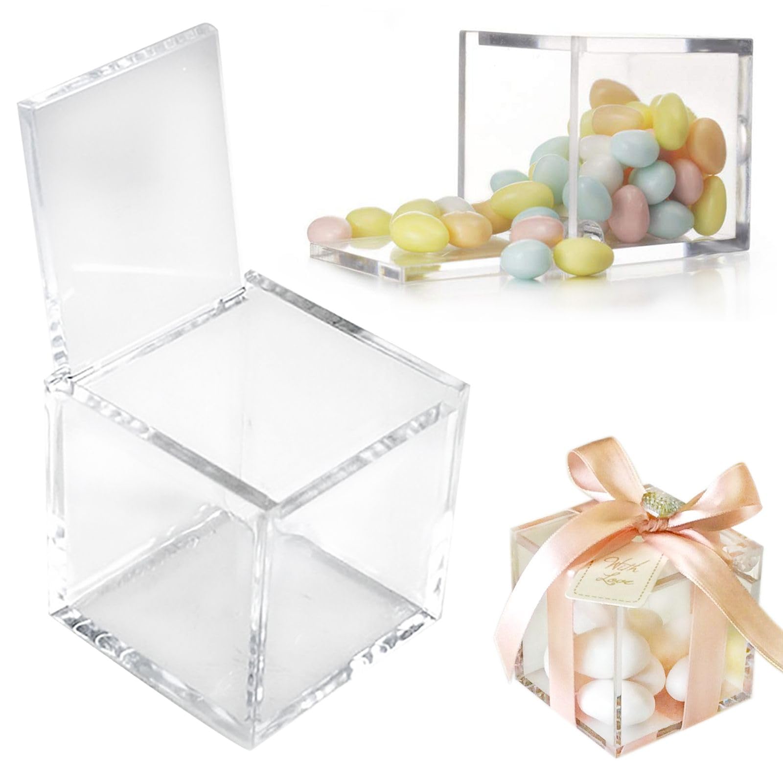 Doni Bomboniere 10 Plexiglass Boxes 5 x 5 x 5 cm Transparent Cube Personalised DIY Wedding Christening Birth Communion Graduation