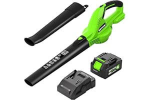Leaf Blower, SEYVUM 20V 5.0 Ah Battery Cordless Leaf Blower, 2 Speed Electric Leaf Cleaner for Lawn Care, 320CFM 150MPH Blower for Patio, Garden, Cars & Depot, Fast Charger Included, Green
