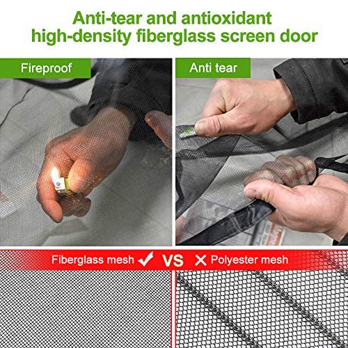 Magnetic Screen Door, KOMAKE Fireproof Fiberglass Screen Door with Full Frame Velcro Anti Mosquito Bugs Mesh Screen Curtain Pet and Kid Entry Friendly, Fits Door Size up to 38" x 82" Max- Black