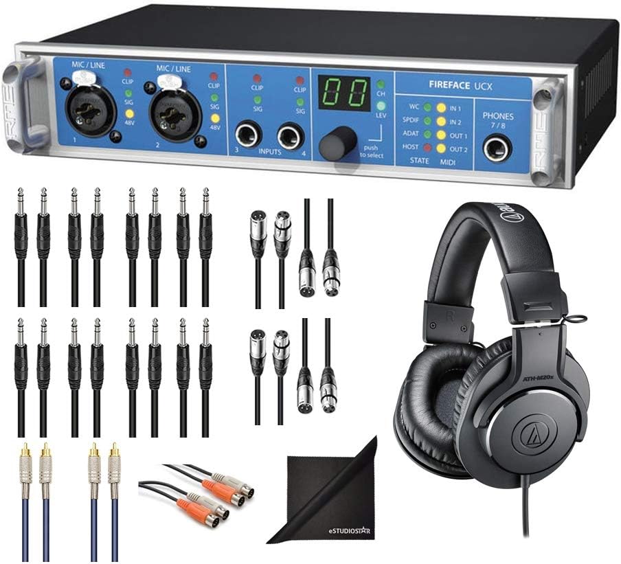 RME Fireface UCX Audio Interface w/AxcessAbles Audio Cables, Audio Technica Headphones and eStudioStar Polishing Cloth