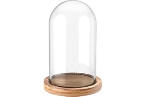 IVOLADOR I Glass Display Cloche Dome,Glass Cloche Dome,Cloche with Soild Wood Base Large Size Office Home Decoration-7" x 4"