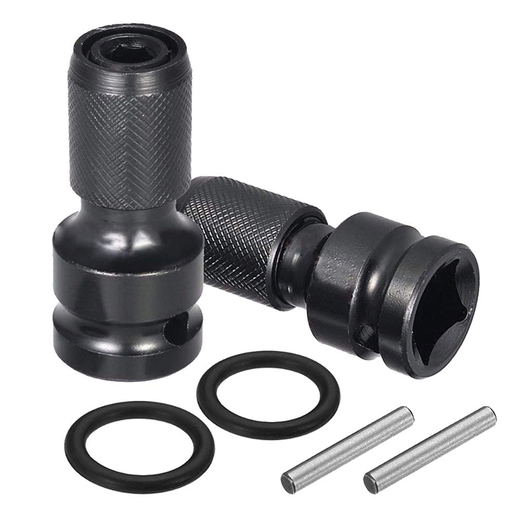Mesee 1/2-Inch Square Drive to 1/4-Inch Hex Female Socket Adapter Quick Release Drill Chuck Converter Screwdriver Bit Chucks Adaptor Conversion for Impact and Ratchet Wrench, Set of 2 Pieces