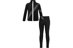easyforever Kids Girls Figure Skating Jacket Outerwear with Practice Leggings Ice Skating Pants Training Costumes
