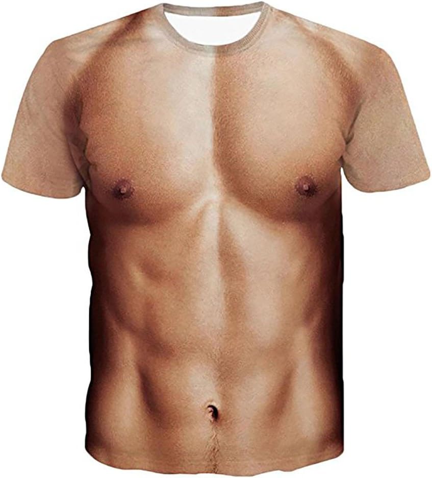 Spring Men's Fashion Top Festival Cool Blouse Fake Chest Muscles Abdominal Muscles T-Shirt Healthy Elegant Short Sleeve Tops Men's Essentials