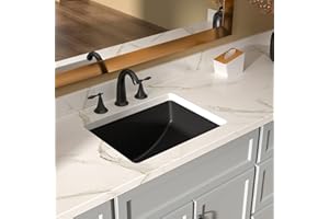 Lordear Undermount Bathroom Sink 18x14 Inch Black Rectangle Porcelain Ceramic Bathroom Sinks Deep Basin with Overflow Lavatory Vanity Sink Mounted Under
