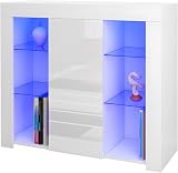 Panana Sideboard Cupboard Unit with 4 Glass Shelves RGB LED White