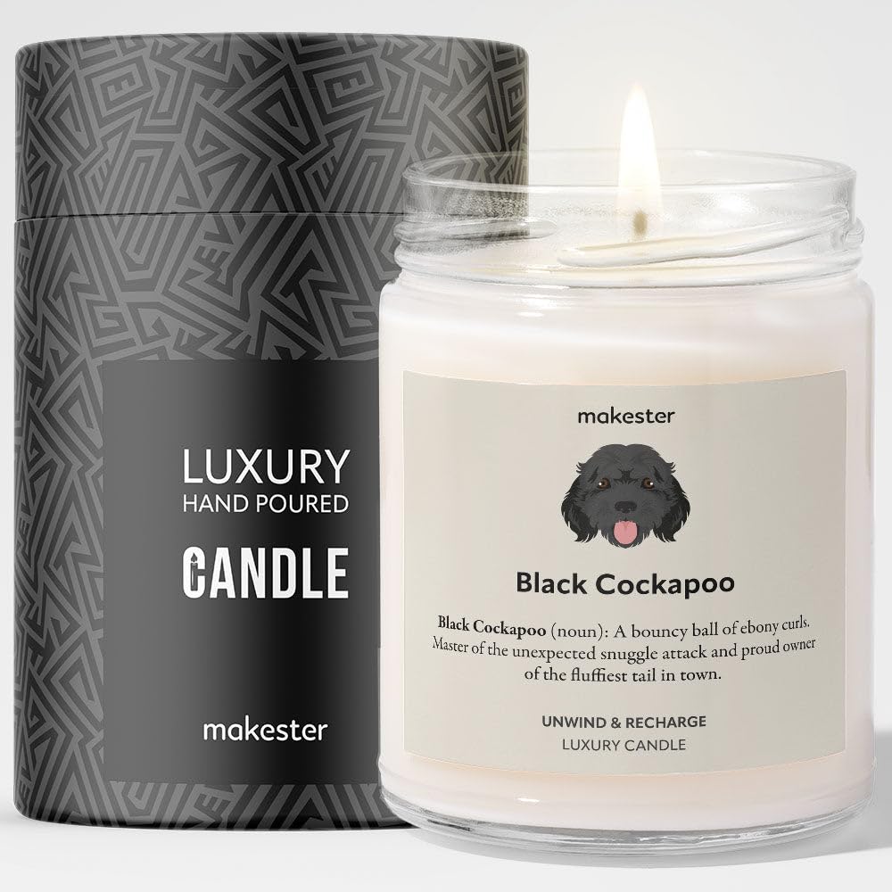 Black Cockapoo Gifts - Luxury Soy Wax Candle - Vanilla, Jasmine, Sugared Almond - Makester