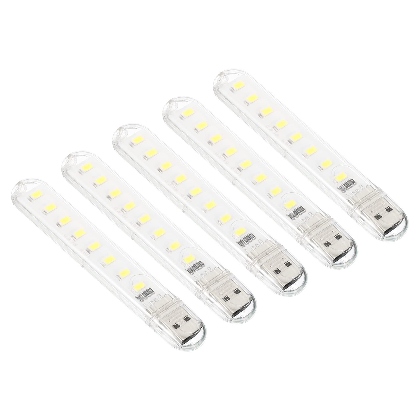 PATIKIL USB Night Light, 5 Pack Portable Plug-in Mini LED Lamp Stick 8 Beads for Home Decor Reading Sleeping Camping, White
