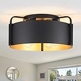 AFLCBYH Flush Mount Ceiling Light, 4-Light Industrial Ceiling Light Fixture Matte Black with Gold Inside Kitchen Ceiling Ligh