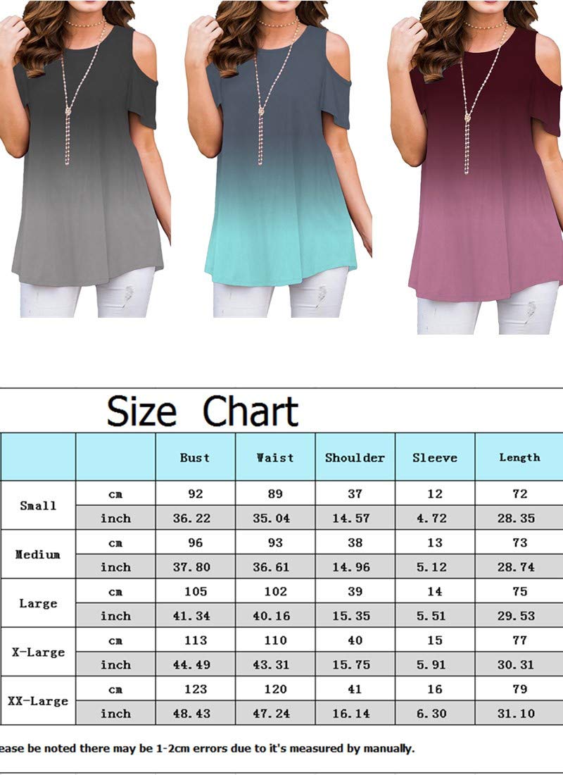 Womens Casual Loose Tunic Tops - O Neck Cold Shoulder Ruffle Dye Tunic Tops for Leggings Grey XL