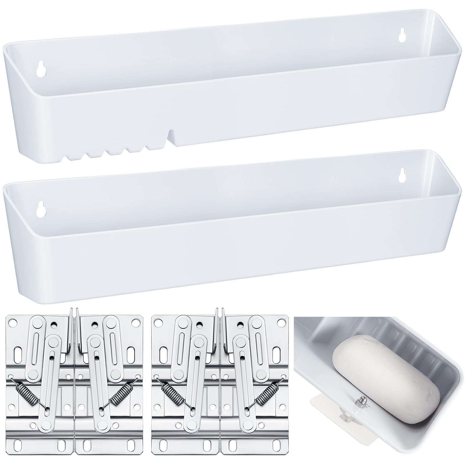 Photo 1 of Umigy 2 Pack Tip Out Tray for Sink with 2 Pairs of Hinges Front Sink Drawer Tip Out Tray Kit False Drawer Front Clips Flip Sponge Holder for Kitchen, White (14 Inch)