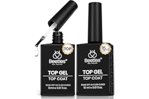 BEETLES GEL POLISH Beetles Top Coat Gel Nail Polish, 2Pcs 15ml No Wipe Gel Top Coat High Gloss Shiny Long-Lasting Clear Nail Polish Soak Off Nail Lamp Needed Home DIY Manicure Gifts for Women