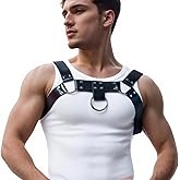 RTeczSolve Men's Chest Harness Belt, Body Harness for Men, Adjustable PU Leather Male Punk Chest Belt Shoulder Harness Muscle Show Fashion Costumes for Cosplay and Party