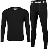 HXP Boys Compression Thermal Base Layer Set, Athletic Youth Fleece Lined Long Sleeve Sports Tops Leggings for Kids