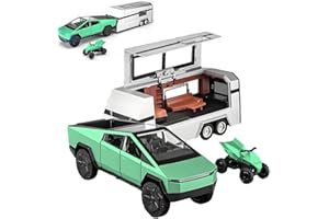 POWVAN Cyber Truck Model Set with Metal RV and ATV Motorcycle 1/32 Diecast Metal Toy Trucks with Lights and Sounds Pull Back Car Ideal Gift for Kids Age for 3+