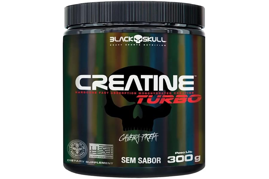 Creatine Turbo – sem sabor - Pote 300g - Black Skull - Suplementação para Treino, Performance, Ganho Muscular, Hipertrofia, Força e Resistência