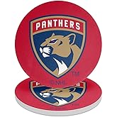 NHL Florida Panthers Logo Round Ceramic Coasters, Set of 2, 3.9" Ceramic Stone & Cork Base