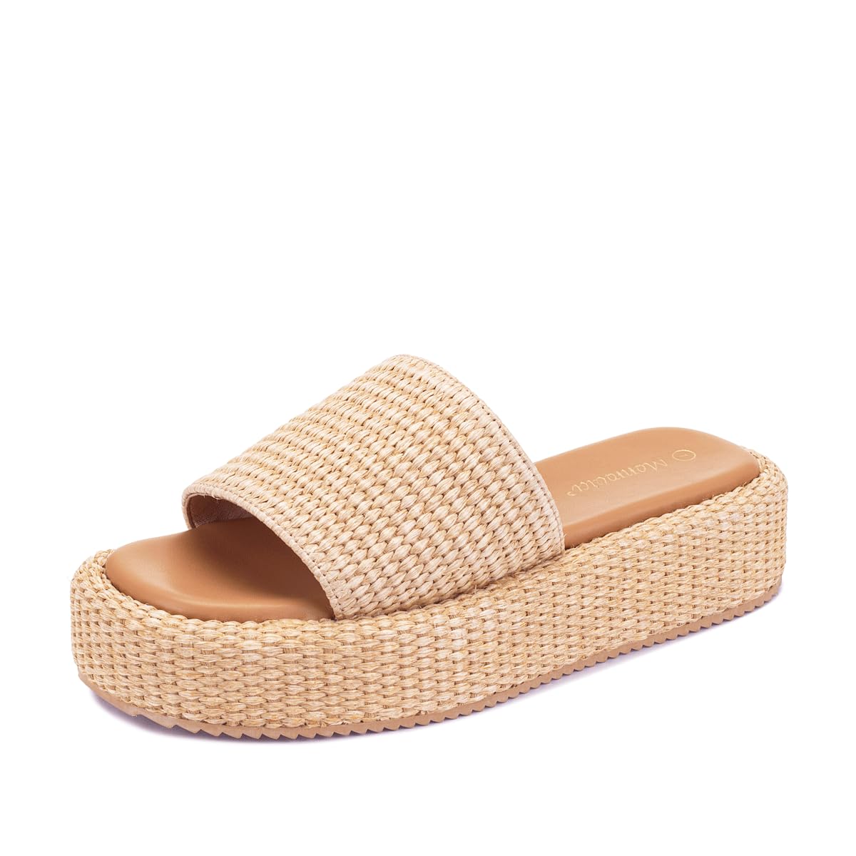 Monrovia Platform Sandals Women Raffia Wicker Espadrilles, Slip On Low Wedge Slides, Summer Straw Vacation Shoes, Comfortable Rattan Platform Flats Beach Sandals Pool Daily Wear
