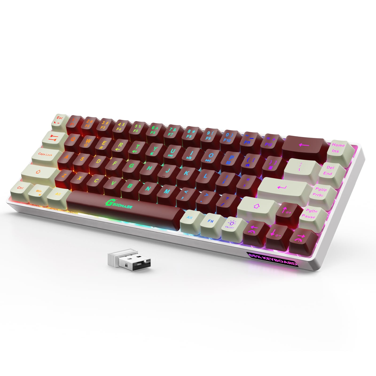 Photo 1 of GEODMAER 65% Wireless Gaming Keyboard, LED Backlit Gaming Keyboard, 68 Keys Ultra-Compact Anti-ghosting No-Conflict Wireless Keyboard for PC Laptop Windows Gamer(Red-White)
