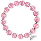 pcgaga Natural Crystal Stretch Bracelet Heart Healing Crystals for Women Friends Beaded Jewellery Bracelet Love Charm Valentines Gift for Her