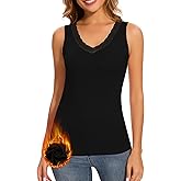 WOWENY Sleeveless Thermal Fleece Tank Top for Women V Neck Lace Tops Camisole Warm Base Layer Underwear Cold Weather