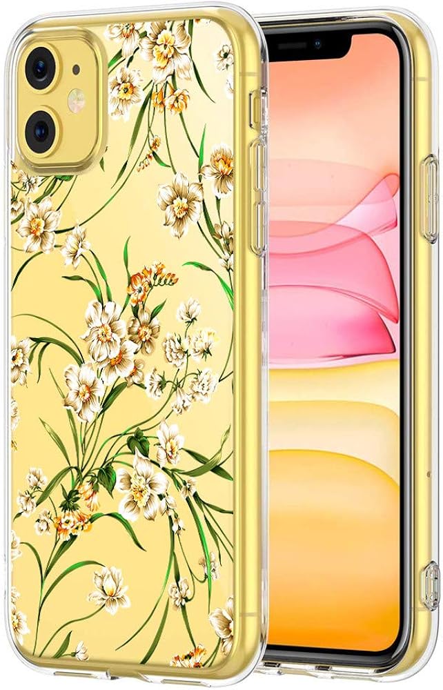 ZNE Floral Clear Case for iPhone 11,Sparkle Stars Floral Flower Pattern