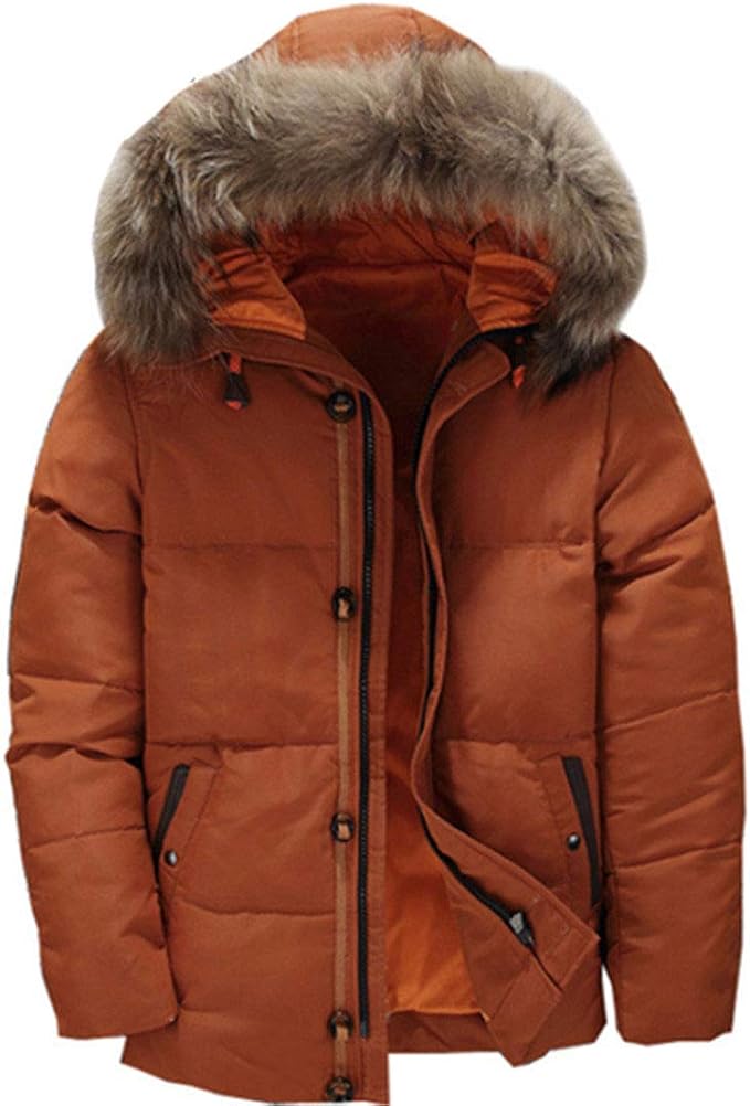 Men Coat Winter Hooded Fur Collar Outerwear Down Coats Orange M Amazon