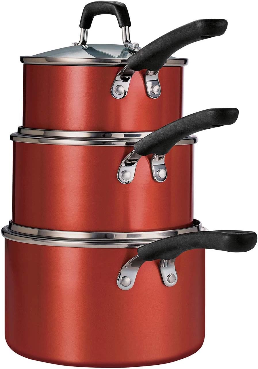 3Piece Stackable Nonstick Sauce Pan SetRed, Pots and Pans
