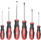 Rotation 6PCS Magnetic Tip Screwdriver Set, 3 Phillips and 3 Flat, Red Tip | Red, Gloss, S2 Steel