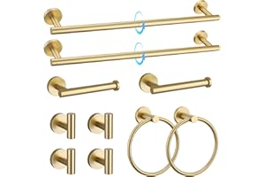 TQKAG Brushed Gold Bathroom Hardware Accessories Set 10-Pieces, Premium SUS304 Stainless Steel Bathroom Towel Bar Holder Set 23.6 Inch Round Towel Racks for Bathroom Wall Mounted